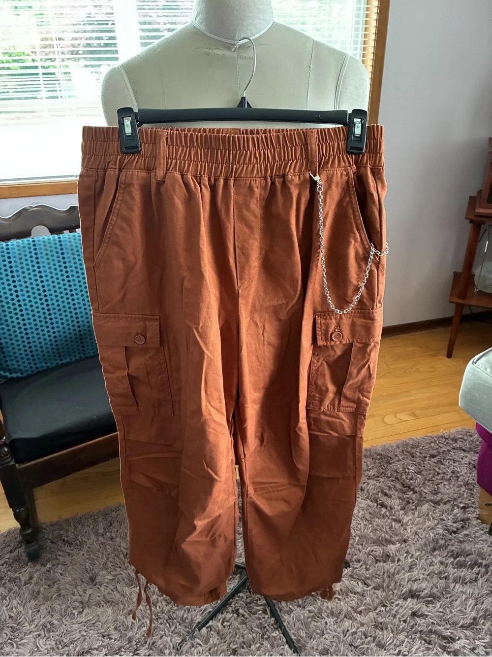 Forever 21 Rust Brown Cargo Joggers with Chain Detail - Picture 1 of 4